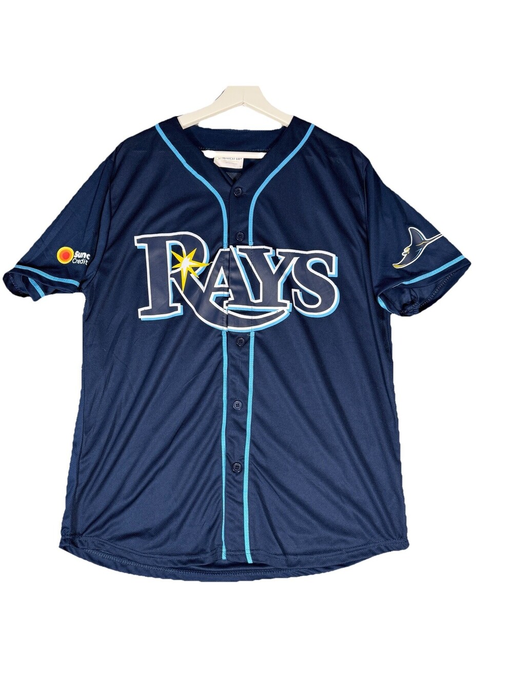 Tampa Bay Rays Jersey Mens Medium Navy Blue MLB Baseball Snell 4 Button Front